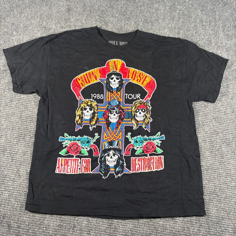 Guns N Roses Graphic T-Shirt Mens Large Black Excellent 1988 Tour Appetite Cross
